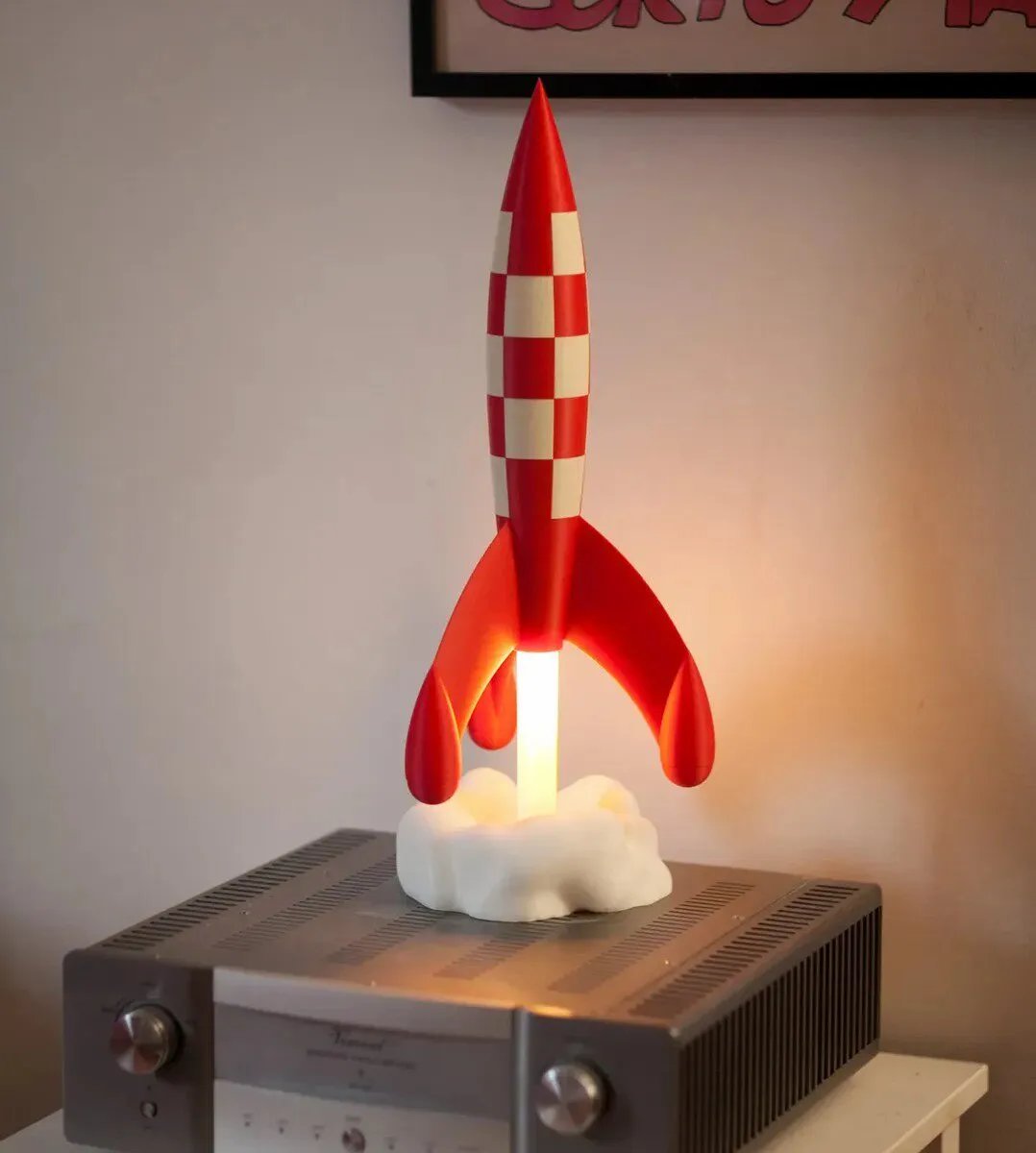 The Adventures of Tintin GK Resin Figure Model Rocket Display Collectible 3D Printed Night Light Ornament LED Gift