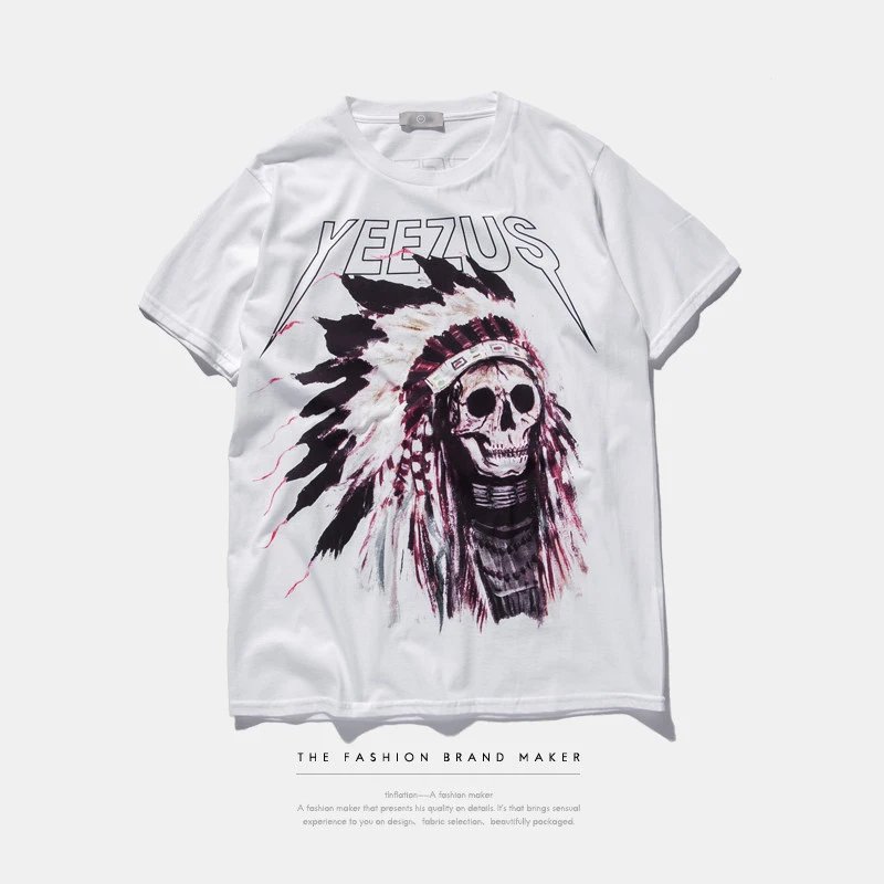 Design Yeezy Skull Headdress Graphic T-Shirt White T-Shirts