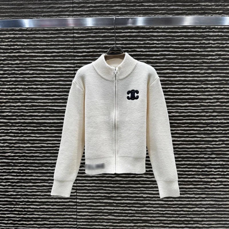 CE25 Fall/Winter New Arrival Relaxed Letter Embroidery Jacquard Stand Collar Zip-Up Cardigan