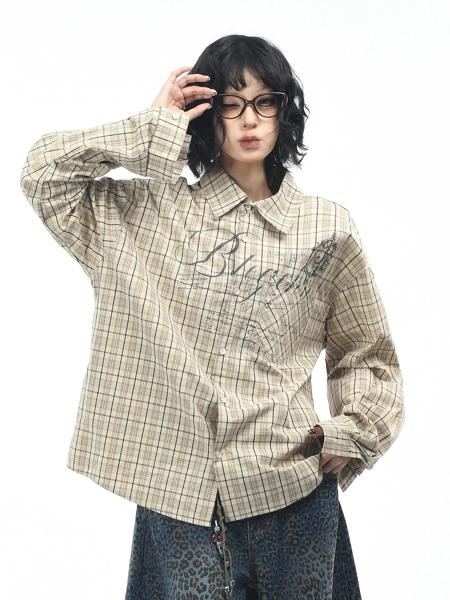 OV original autumn new style American retro checkered shirt jacket for men and women loose casual shirt long sleeved top trendy