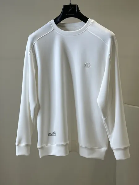 Design Minimalist Embroidered Logo Crewneck Sweatshirt White Hoodie - 1