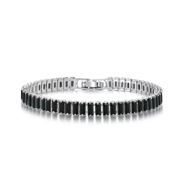Design Tennis Bracelet Black Onyx Silver-Tone Bracelet Jewelry - 1