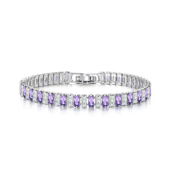 Design Tennis Bracelet with Purple and Clear Cubic Zirconia in Silver-Tone Metal Jewelry - 1