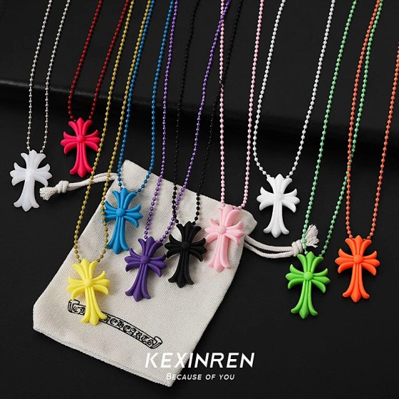 Trendy K Heart Colorful Resin Cross Necklace for Everyday Style, Celebrity-Inspired Qingshan Limited Edition, Ins-Worthy and Chic