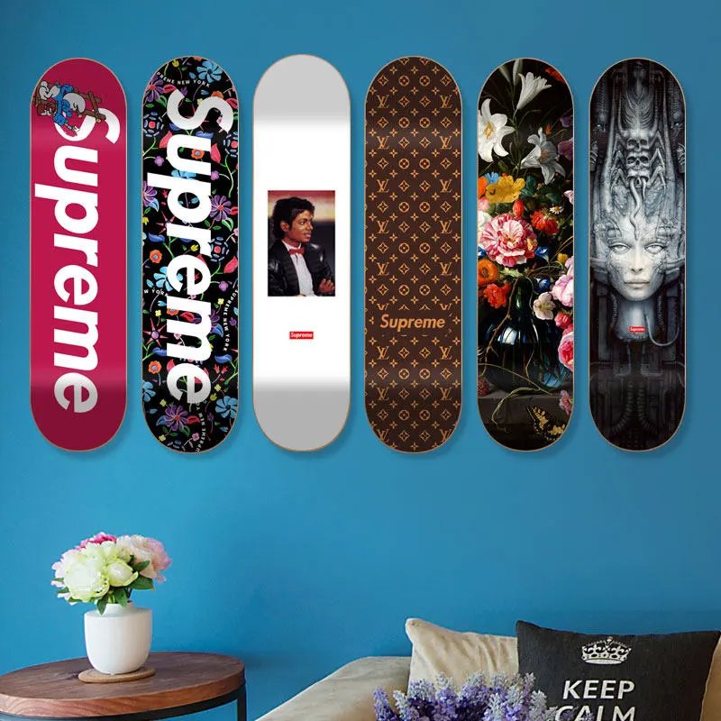 Decorative skateboard wall advertising display, internet celebrity fashion bar pendant, double curved board surface