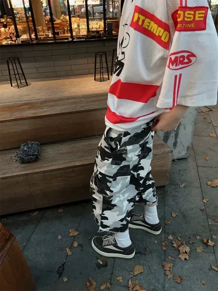 Design Cargo Shorts Black White Gray Camouflage Denim Shorts - 3