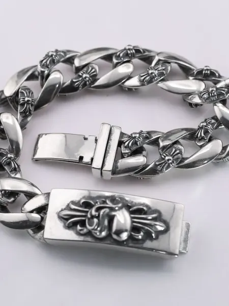 Chrome Hearts Fleur-de-Lis Curb Chain Bracelet Silver Jewelry - 2