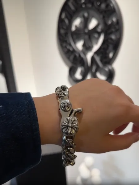 Chrome Hearts Fleur-de-Lis Curb Chain Bracelet Silver Jewelry - 5