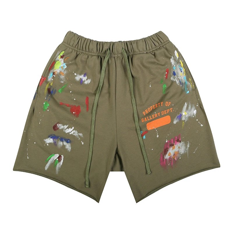 Gallery Dept Paint Splatter Drawstring Shorts Army Green - 4