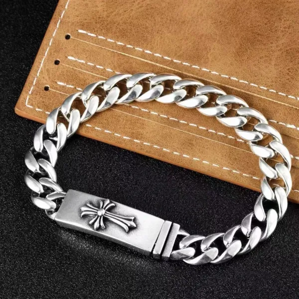 Chrome Hearts Cross Motif Curb Chain Bracelet Silver Jewelry - 1