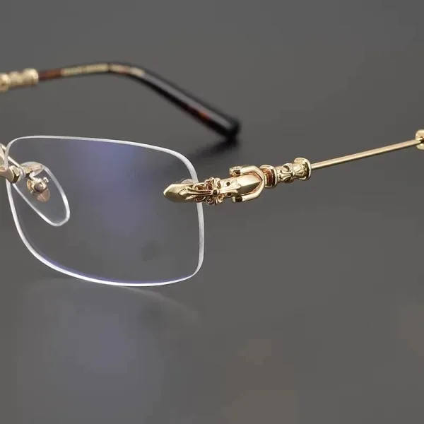 Design Rimless Optical Glasses Gold Frame Tortoiseshell Temples Eyewear - 2