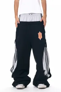 Design Oversized Sweatpants with Shield Patch and Stripe Panel Black / Gray Sweatpants