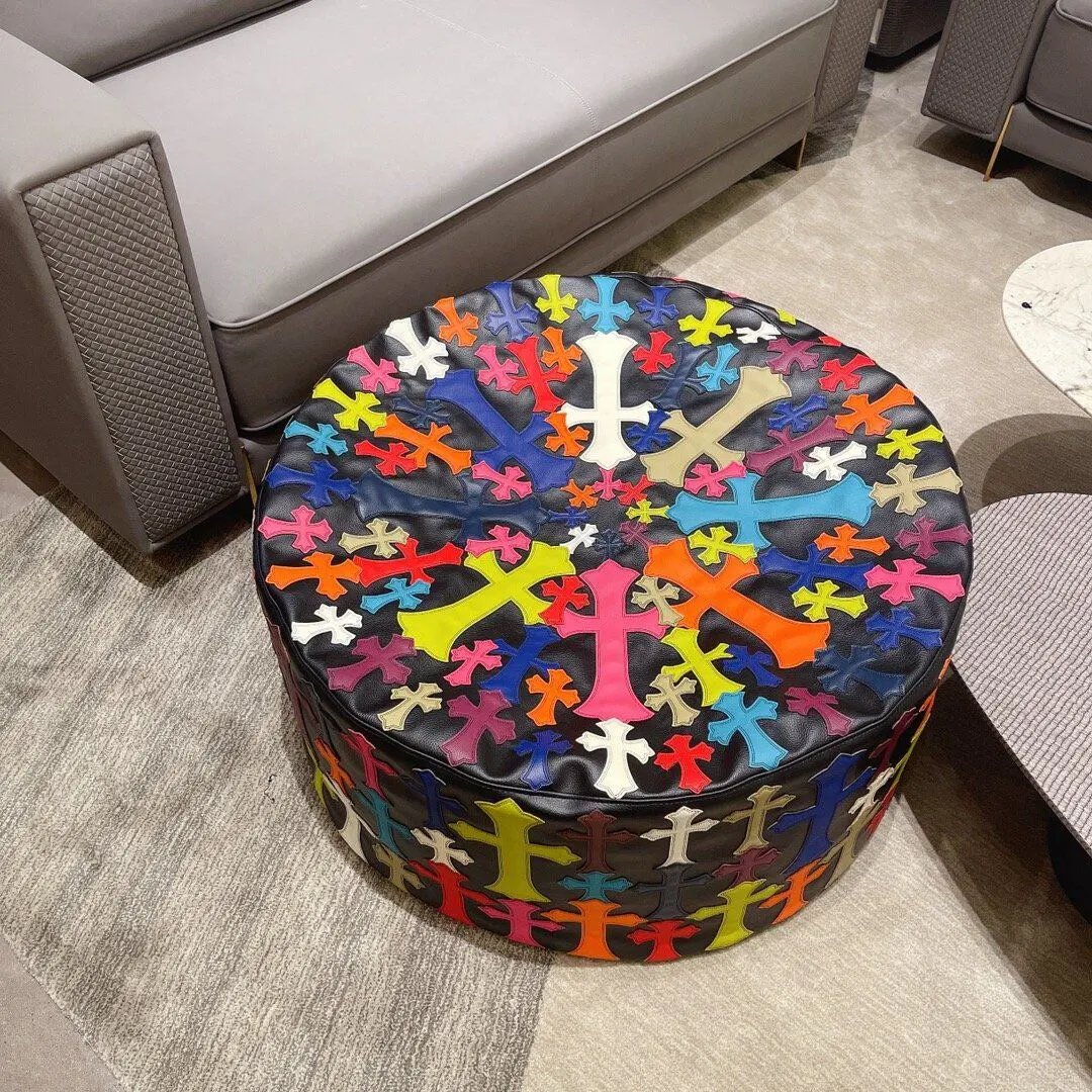 Light Luxury Trendy Retro Leather Cross Round Stool