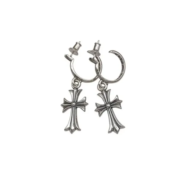 Chrome Hearts Cross Hoop Earrings Silver Jewelry - 4