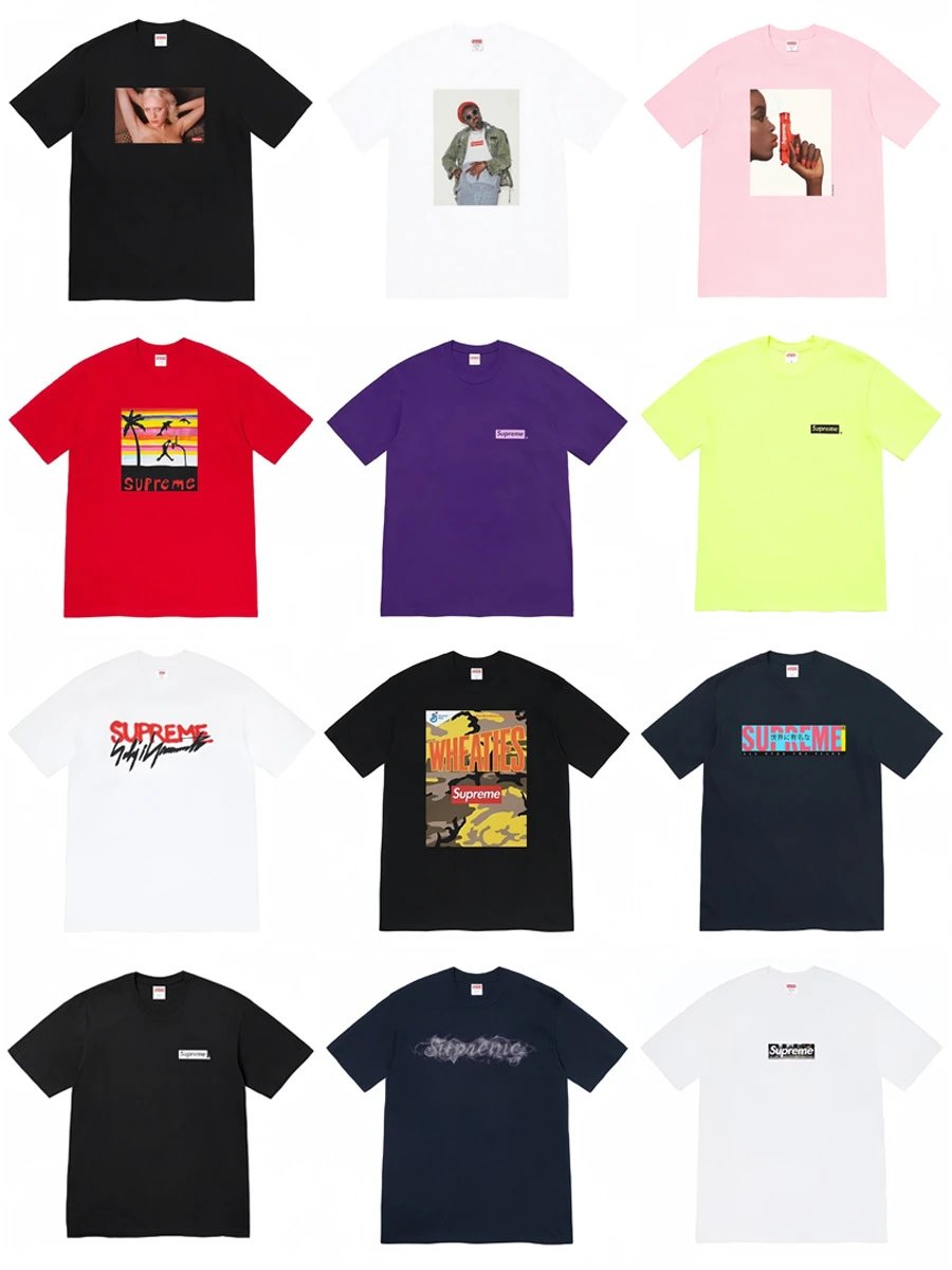 Cross-Border Supply Wholesale Trendy Supreme Short-Sleeve T-Shirt American Style Classic Box Logo 240gsm Top Tee Half Sleeve
