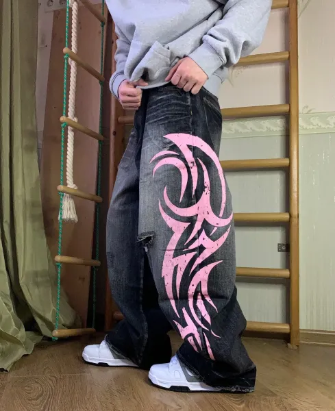 Design Custom Pink Tribal Print Baggy Jeans - 12