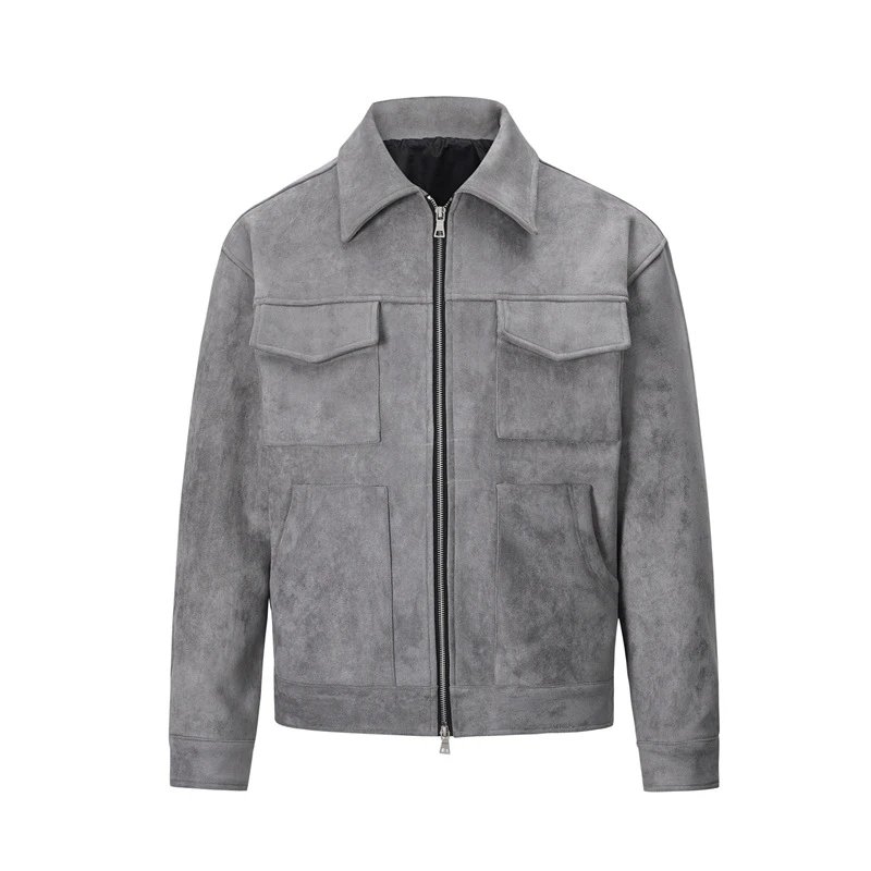 High Street Instagram Style Unisex Thickened Faux Suede Zippered Large Pockets Jacket
