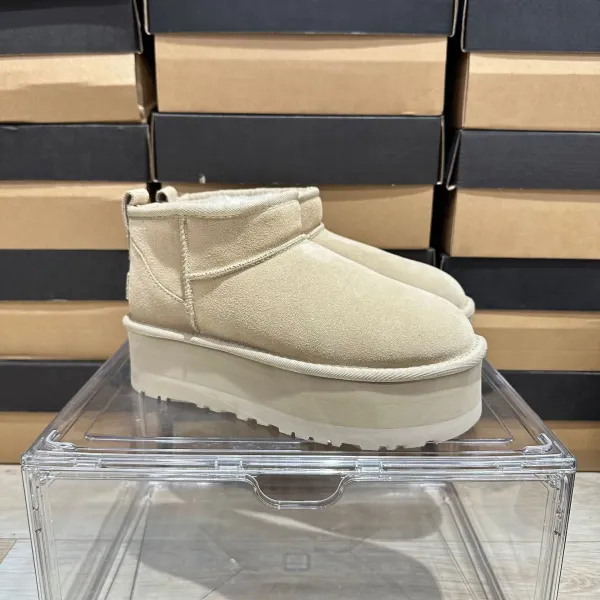 UGG Mini Platform Beige Suede Snow Boots - 1