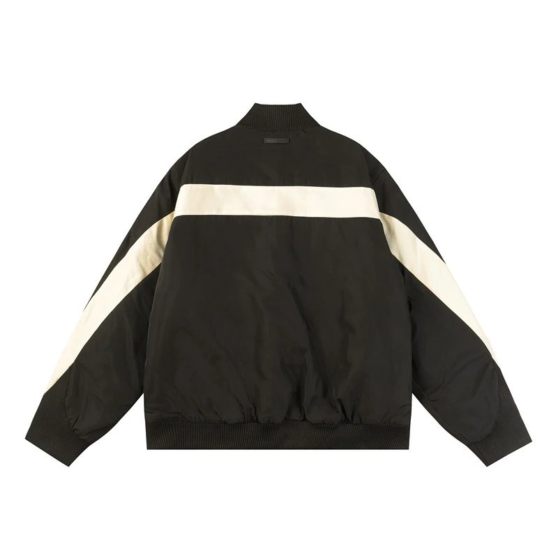 Design TXC Club Stripe Panel Bomber Jacket Black Beige Outerwear.jacket - 5