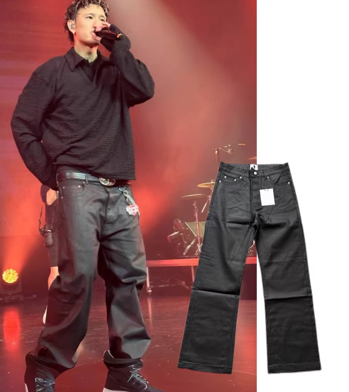 Raw Color Straight Leg Loose Waxed Coated Denim Pants
