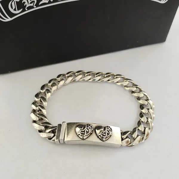 Chrome Hearts Double Heart Curb Chain Bracelet Silver Jewelry - 1