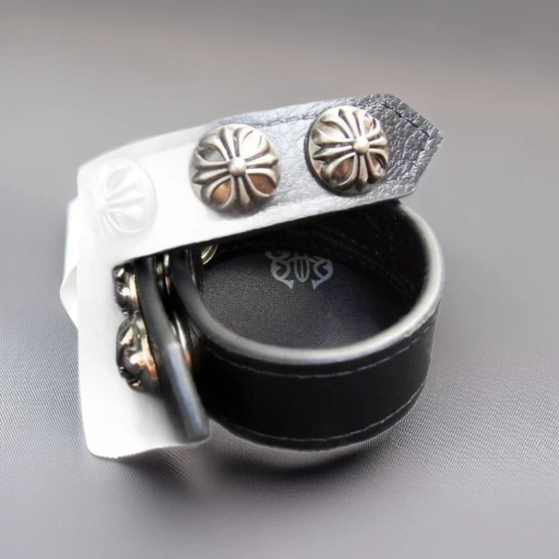 Chrome Hearts Floral Stud Leather Bracelet Black Jewelry - 3