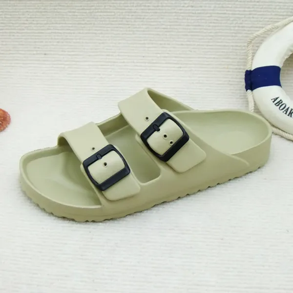 Design Two-Strap Buckle Slide Sandals Sage Green Slippers - 1