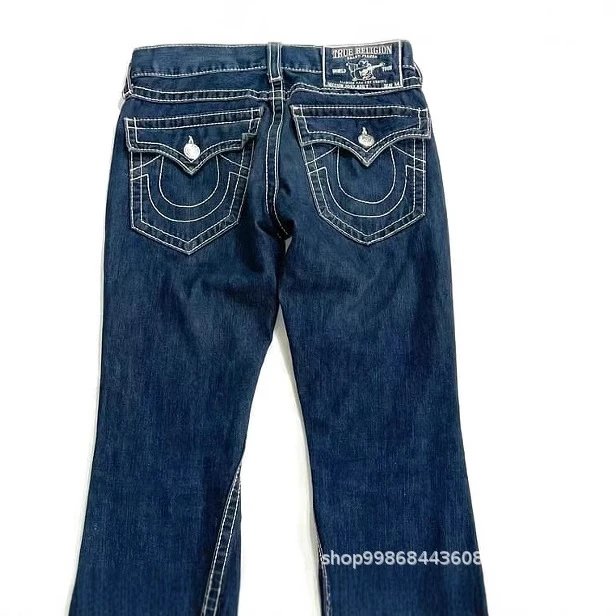 Vintage American Retro Blue Flare Jeans for Women, Trendy Y2K Pocket Denim Pants