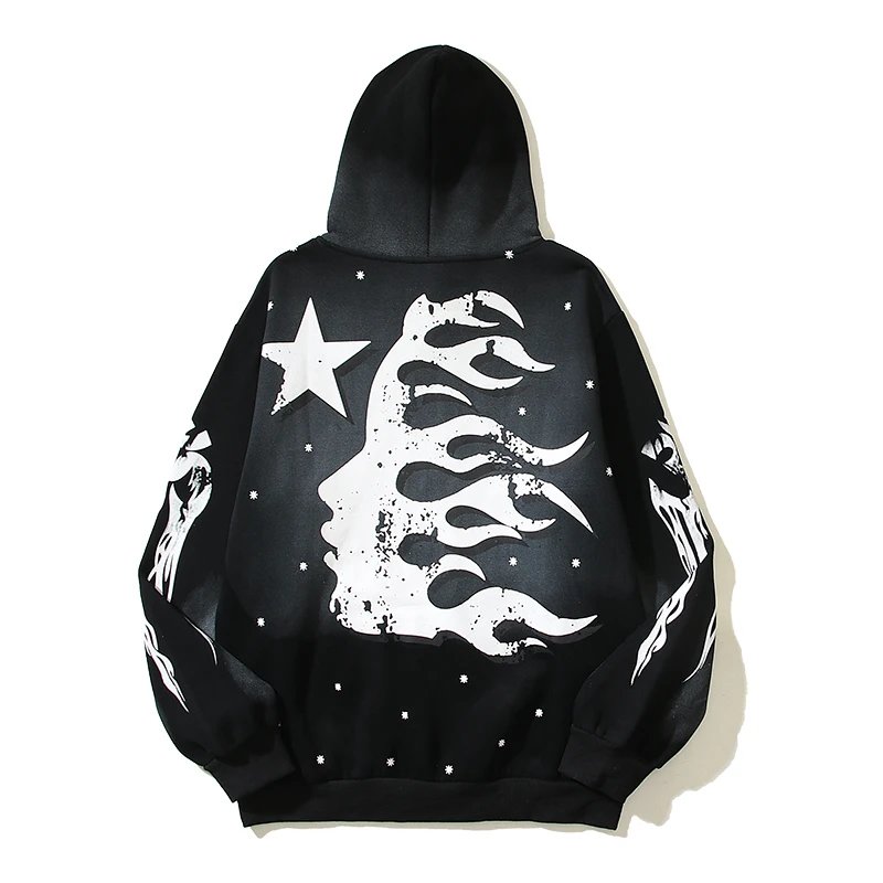 Oversized Vintage Distressed Hoodie Unisex Streetwear Fleece-Lined Sweatshirt Fall Winter