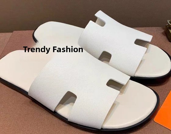 European station flip flops H slippers men's full leather 2025 brand new indoor and outdoor luxury fashion beach love horse