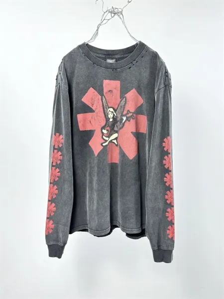 Design Red Hot Chili Peppers x Unknown Brand Distressed Long Sleeve T-Shirt Gray T-Shirts - 1