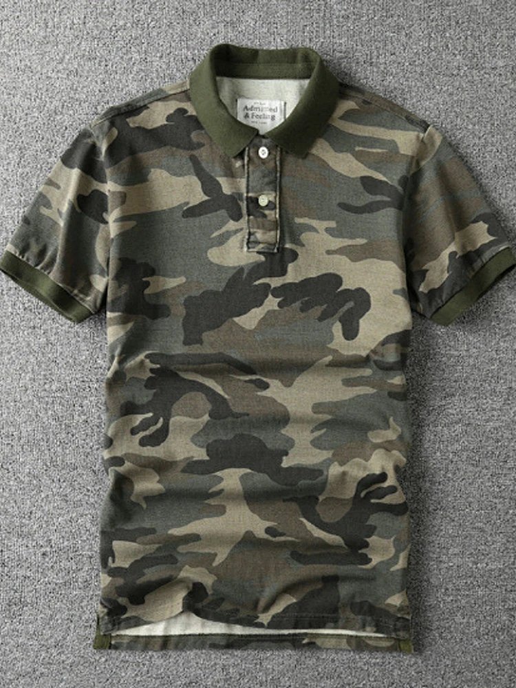 Men's Summer Camouflage Short-Sleeve T-Shirt Vintage Washed Casual Tee