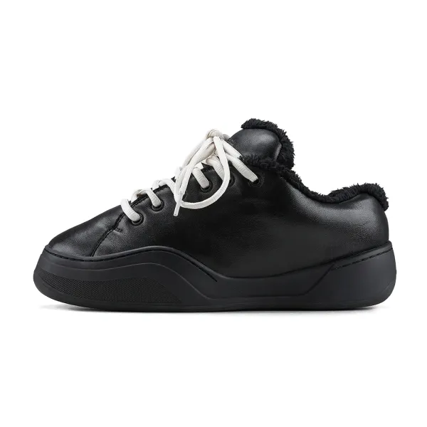 Design Chunky Platform Sneaker with Faux Fur Collar Black - 1