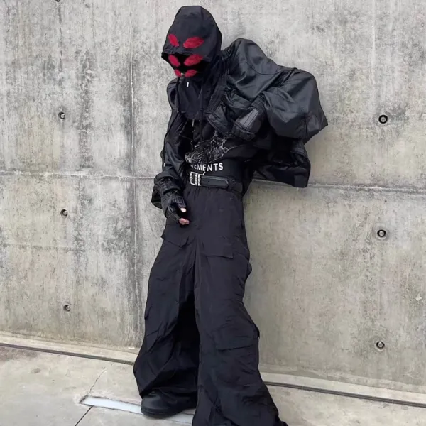 Vetements x Unknown Artist Hooded Oversized Jacket with Red Eye Mask Black Outerwear - 1