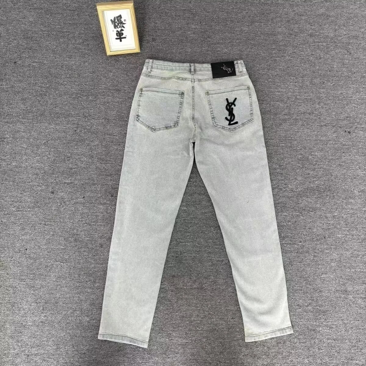 Men's Jeans Spring Autumn Washed Straight Casual American Style European Letter Distressed Light Blue Pants Social Guy Trousers