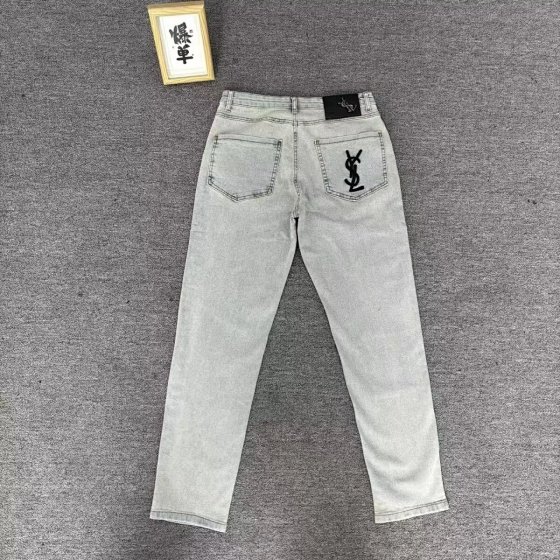 Men's Straight-Leg Jeans Vintage Washed Denim Pants with Letters Light Blue Casual Western Blue Jeans