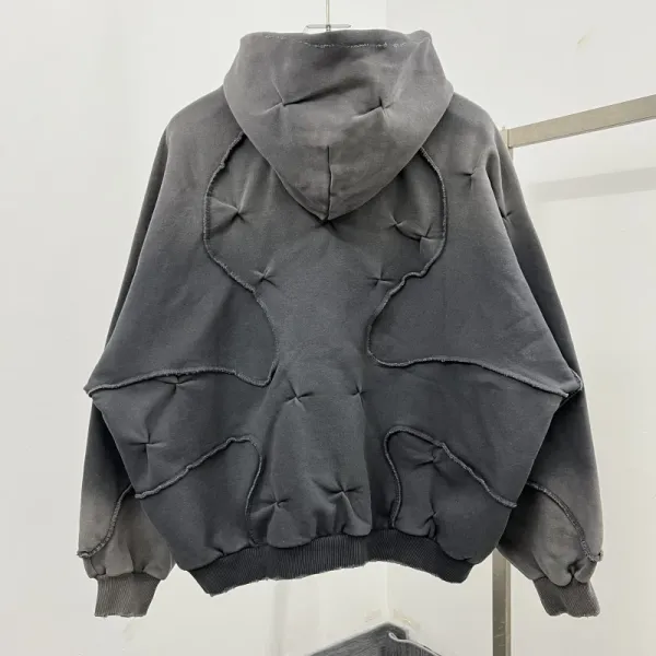 Design Quilted Overlay Hoodie Charcoal Gray Hoodie - 2