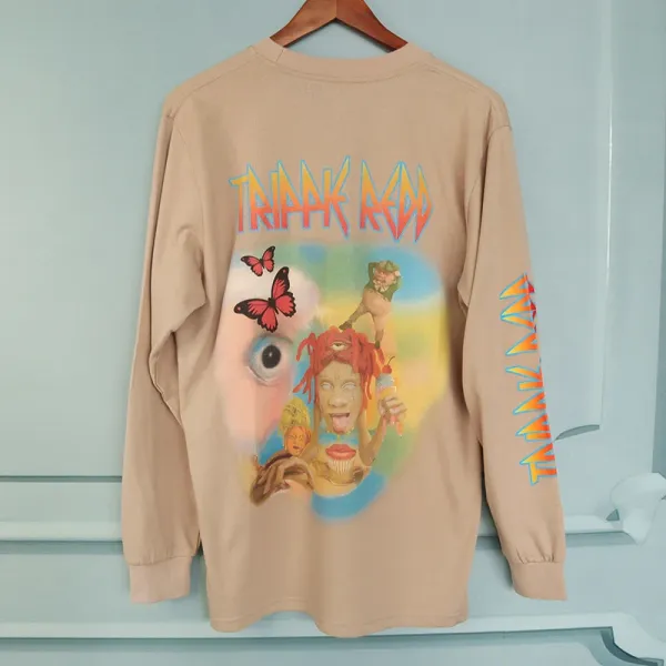 Design Trippie Redd Graphic Long Sleeve Tee Beige T-Shirts - 1