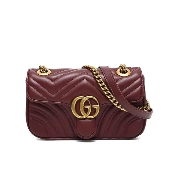 Gucci Marmont Mini Chain Bag Burgundy Leather - 1