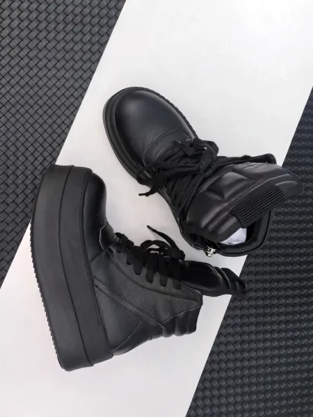 Rick Owens DRKSHDW Roller High-Top Black and Cream Platform Boots - 4
