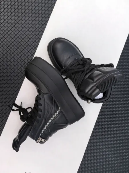 Rick Owens DRKSHDW Roller High-Top Black and Cream Platform Boots - 5