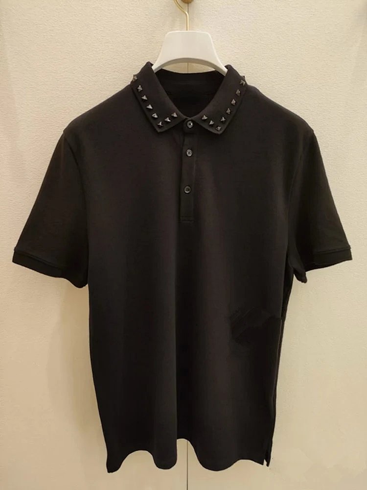 Men's Heavy-Duty Rivet Knit Polo Shirt with Classic Lapel