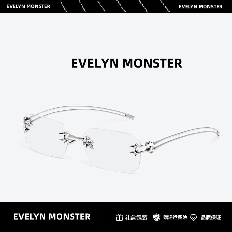 Design Evelyn Monster Rimless Sunglasses With Crystal Accents Silver Gray Eyewear - 2