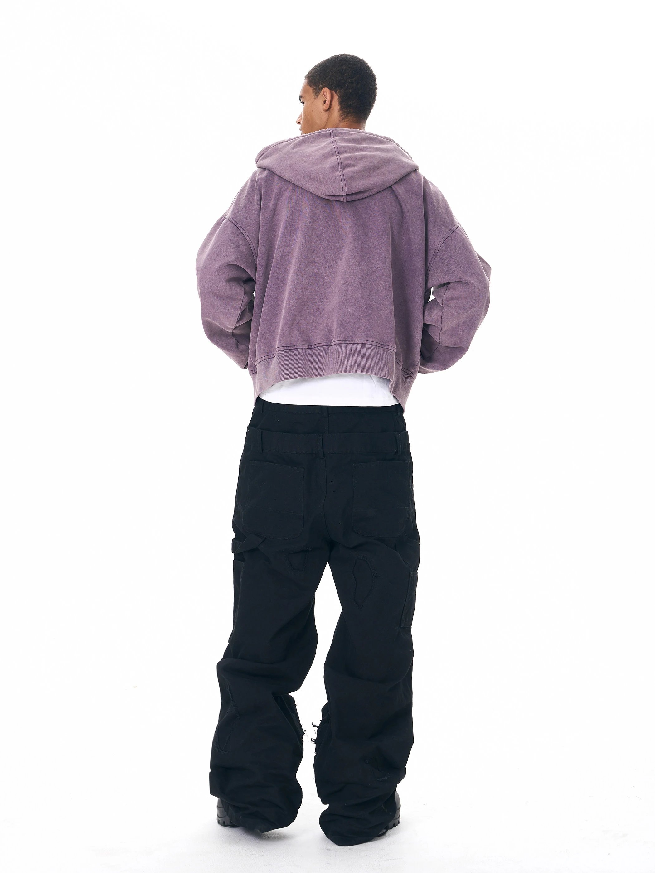 Design Horse Skeleton Embroidered Purple Zip-Up Hoodie - 5