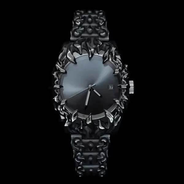 Design Flame-Edge Mechanical Watch Black Silver Watches - 2