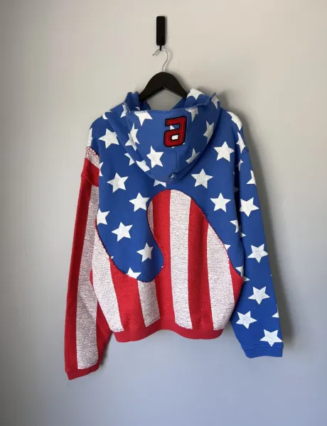 Design American Flag Print Cropped Hoodie Multicolor - 9