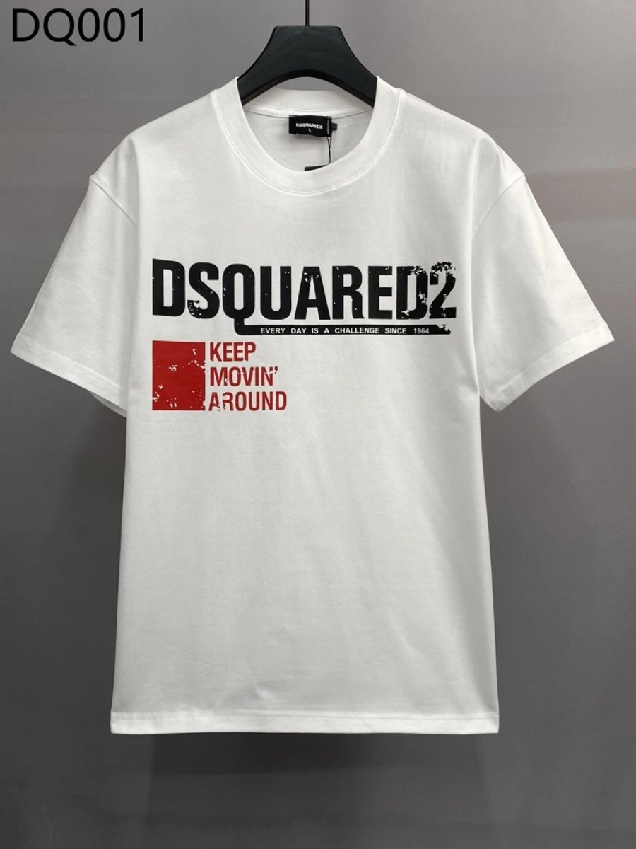2025 Spring/Summer European and American Trendy Brand High Street Slightly Loose New Style Dsq Letter Print Men's Round Neck D2 Short-Sleeve T-Shirt
