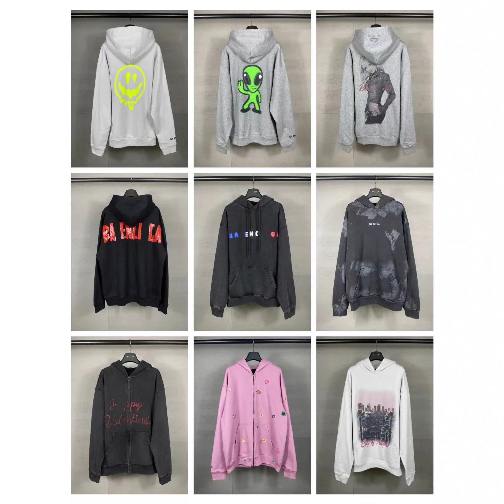 Balenciaga Distressed Paint-Splatter Hoodie in Charcoal Gray - 2