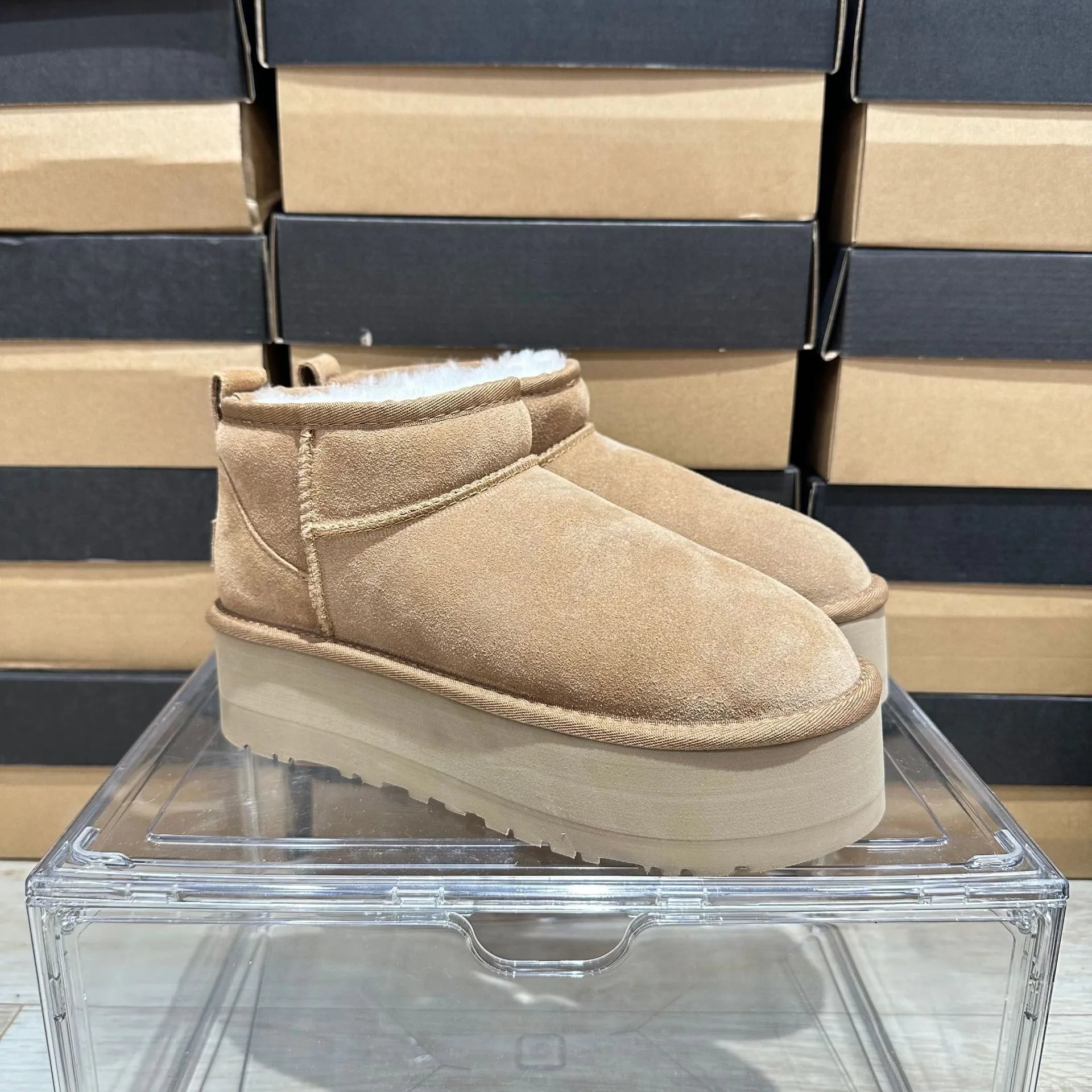 UGG Ultra Mini Platform Beige Suede Boots Snow Boots