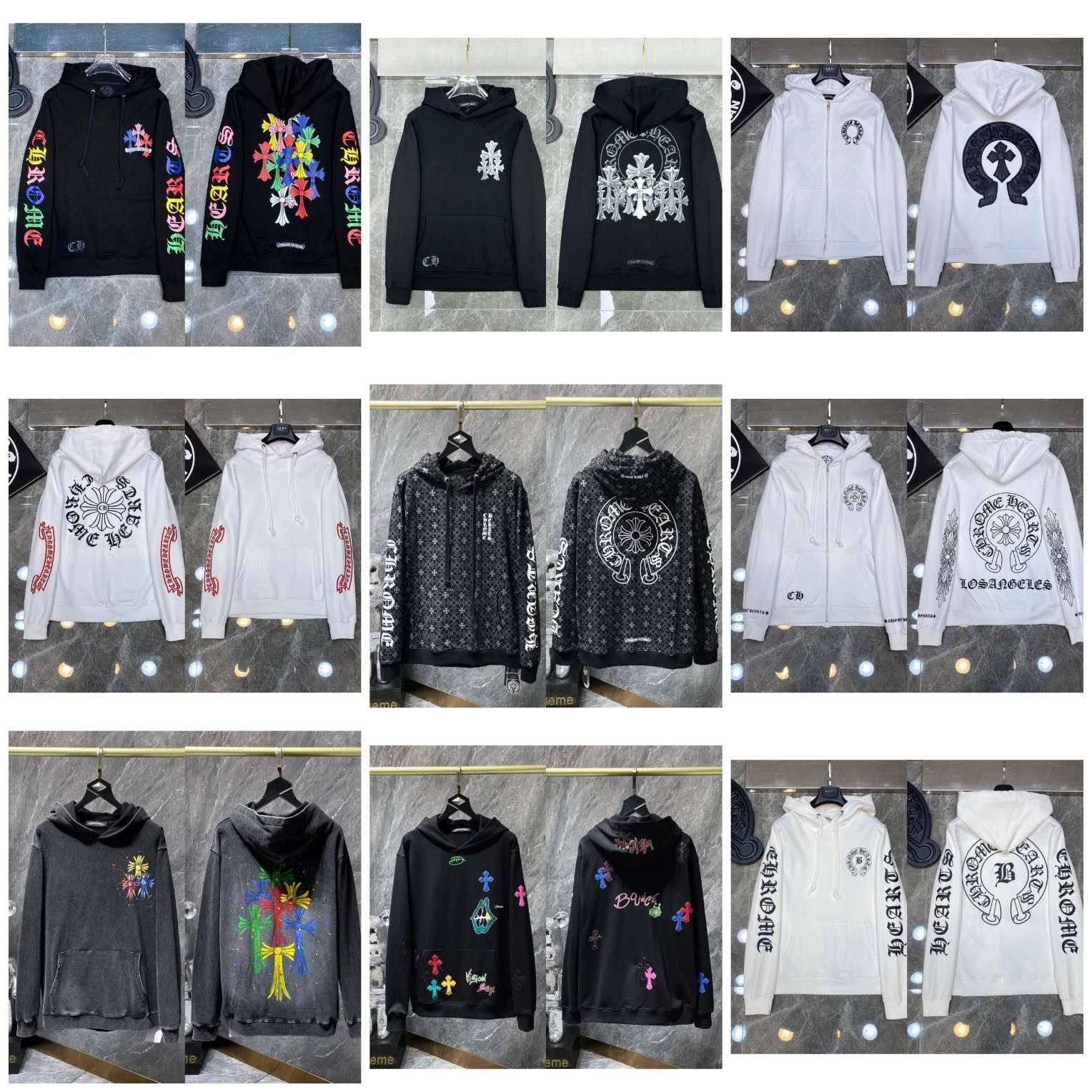 New cross-border Chrome Heart men's pure cotton looped couple embroidery high-quality hooded sweatshirt